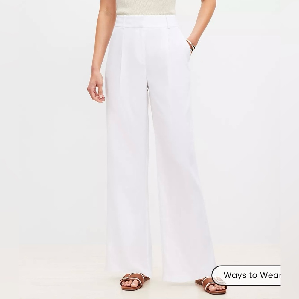 Ann Taylor LOFT White Wide-Leg Peyton Trouser Women's Pants